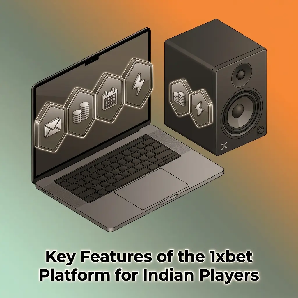 1xbet platform features for Indian players showing INR support, UPI payments, mobile app, game library, and 24/7 support